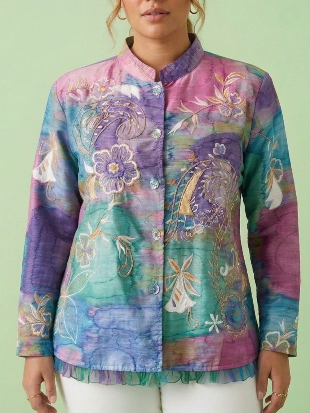 Allure Colorblock Jacket in Turquoise, Purple & Gold boho, frill XL